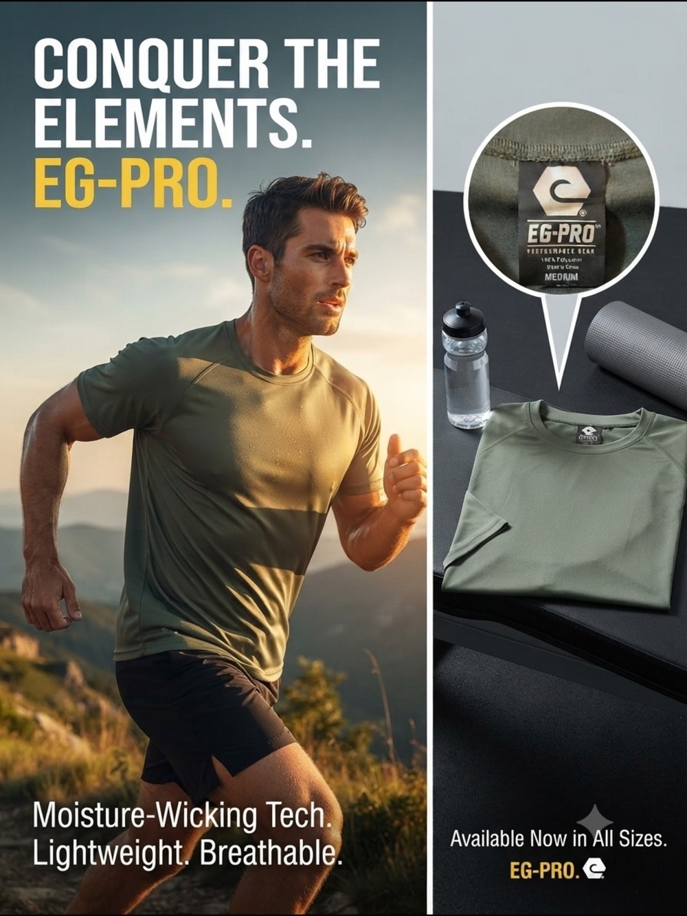 EG-PRO Performance Gear Olive Green Athletic Short Sleeve T-Shirt Men's Medium